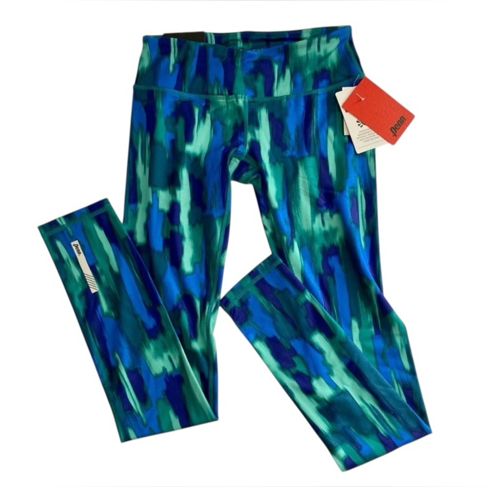 NWT Penn Tight Fit Mid Rise Full Length Abstract Blue Grass Leggings Sz XS